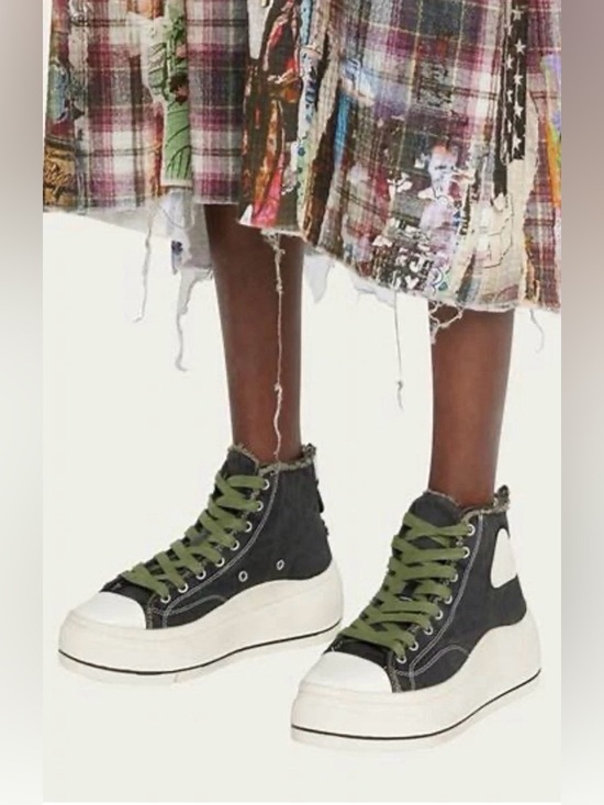 R13 Shoes - R13 Black High-Top Sneaker with Cream Platform - Size 10
